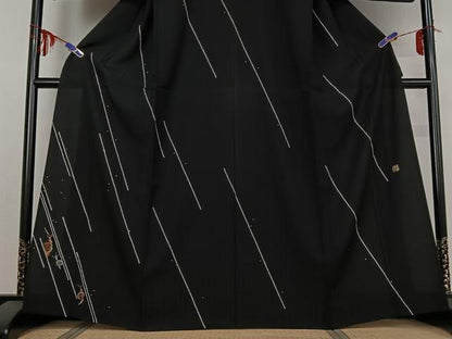 平和屋着物▽日本のお笑いタレント 俳優 画家 書家 片岡鶴太郎 訪問着 単衣 蝸牛 黒地 正絹 逸品 AABE0707jh