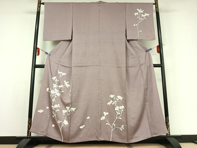 平和屋着物▽訪問着 単衣 草花文 正絹 逸品 AABE0708jh