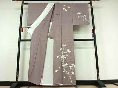平和屋着物▽訪問着 単衣 草花文 正絹 逸品 AABE0708jh