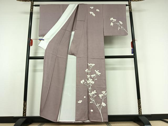 平和屋着物▽訪問着 単衣 草花文 正絹 逸品 AABE0708jh