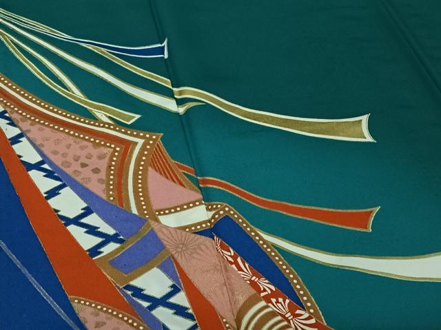 平和屋着物▽訪問着　単衣　束ね熨斗文　金彩　洗える着物　AABE0711jh