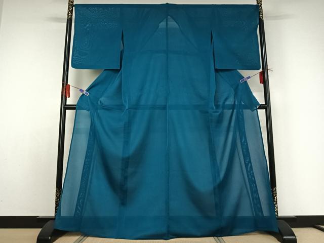平和屋着物＊夏物　色無地　紗　藍色　正絹　逸品　AABE0712jh