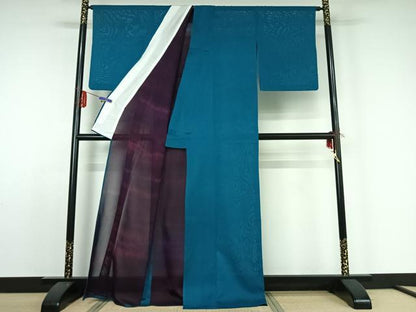 平和屋着物＊夏物　色無地　紗　藍色　正絹　逸品　AABE0712jh
