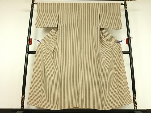 平和屋着物▽上質な小紋　単衣　縞　正絹　逸品　AABE0713jh