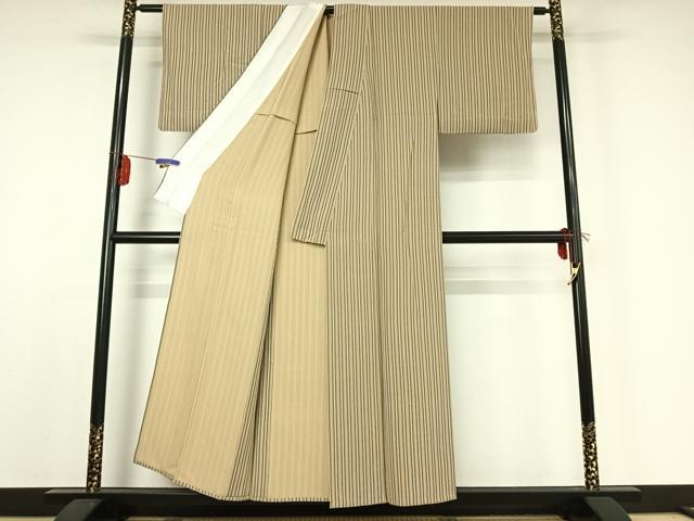 平和屋着物▽上質な小紋　単衣　縞　正絹　逸品　AABE0713jh
