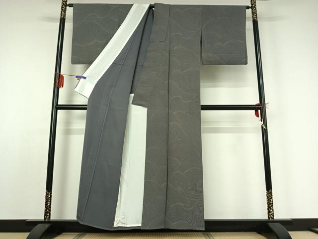 平和屋着物▽上質な小紋 単衣 流水文 正絹 逸品 AABE0716jh