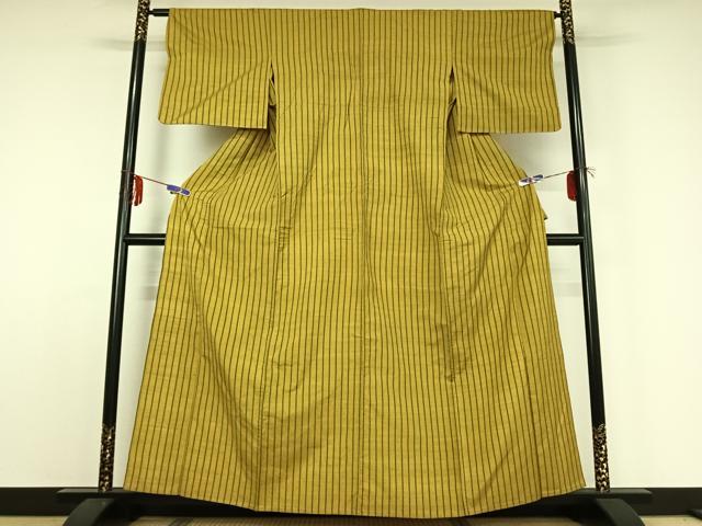 平和屋着物▽上質な紬 単衣 縞 正絹 逸品 AABE0717jh