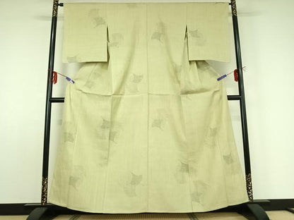 平和屋着物▽本場結城紬 重要無形文化財 単衣 100亀甲 舞葉文 正絹 逸品 AABE0718jh