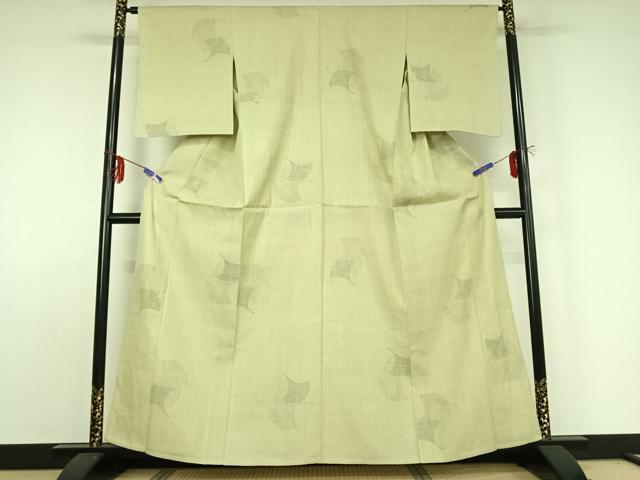 平和屋着物▽本場結城紬 重要無形文化財 単衣 100亀甲 舞葉文 正絹 逸品 AABE0718jh