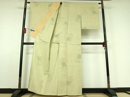 平和屋着物▽本場結城紬 重要無形文化財 単衣 100亀甲 舞葉文 正絹 逸品 AABE0718jh