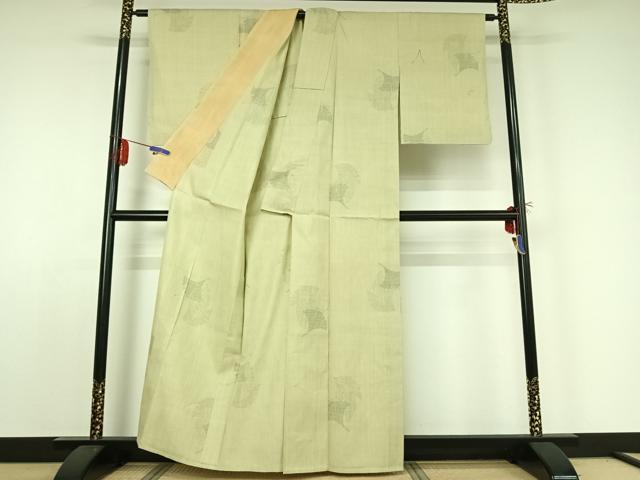平和屋着物▽本場結城紬 重要無形文化財 単衣 100亀甲 舞葉文 正絹 逸品 AABE0718jh