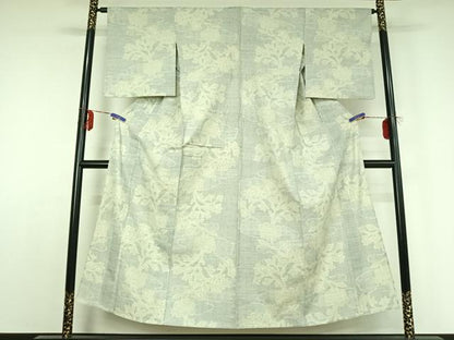 平和屋着物▽本場結城紬 重要無形文化財 単衣 100亀甲 草花文 正絹 逸品 AABE0719jh