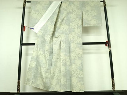 平和屋着物▽本場結城紬 重要無形文化財 単衣 100亀甲 草花文 正絹 逸品 AABE0719jh