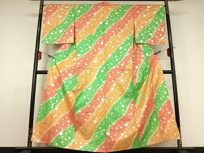 平和屋着物▽小紋 単衣 箔散らし文様 銀彩 洗える着物 AABE0720jh
