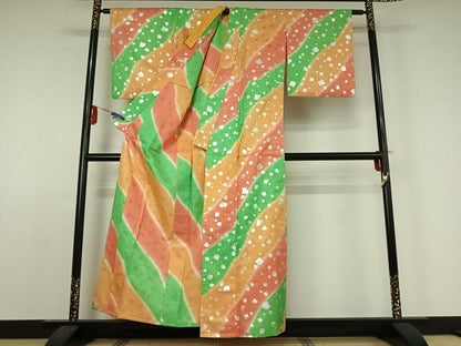 平和屋着物▽小紋 単衣 箔散らし文様 銀彩 洗える着物 AABE0720jh