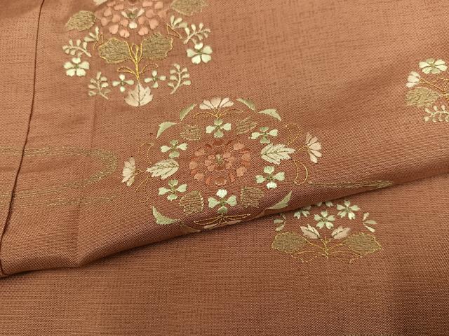 平和屋着物●本場大島紬 訪問着 刺繍 草花文 金銀糸 正絹 逸品 AABE0726ph
