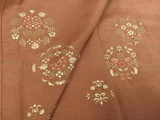 平和屋着物●本場大島紬 訪問着 刺繍 草花文 金銀糸 正絹 逸品 AABE0726ph