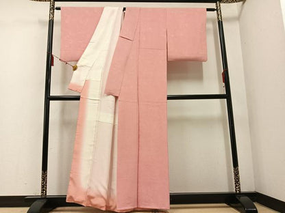 平和屋着物●上質な色無地　珊瑚色　正絹　逸品　AABE0730ph