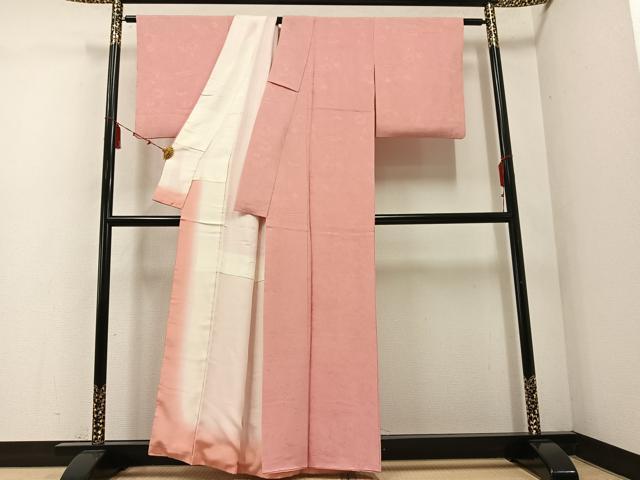 平和屋着物●上質な色無地　珊瑚色　正絹　逸品　AABE0730ph