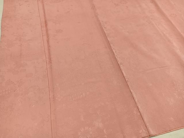 平和屋着物●上質な色無地　珊瑚色　正絹　逸品　AABE0730ph