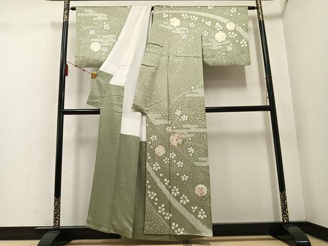 平和屋着物●訪問着 絞り 刺繍 草花文 金彩 正絹 逸品 AABE0735ph
