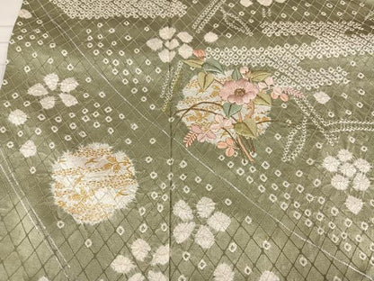 平和屋着物●訪問着 絞り 刺繍 草花文 金彩 正絹 逸品 AABE0735ph