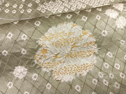 平和屋着物●訪問着 絞り 刺繍 草花文 金彩 正絹 逸品 AABE0735ph