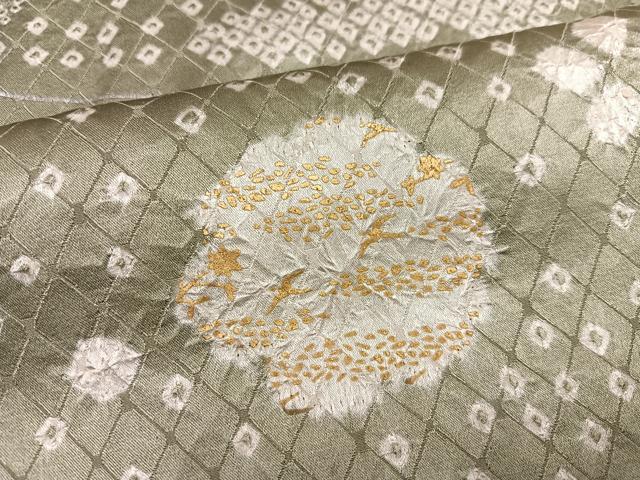 平和屋着物●訪問着 絞り 刺繍 草花文 金彩 正絹 逸品 AABE0735ph