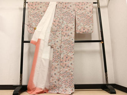 平和屋着物●上質な小紋　型染め　草花文　正絹　逸品　AABE0740ph