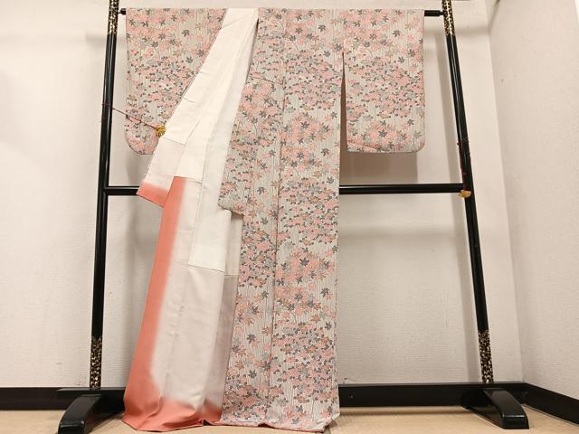 平和屋着物●上質な小紋　型染め　草花文　正絹　逸品　AABE0740ph