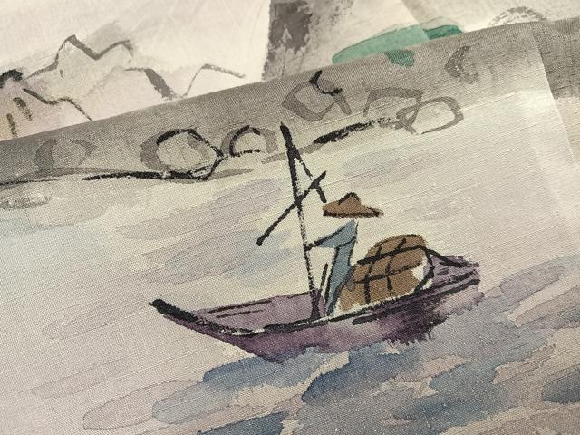 平和屋着物●訪問着　作家物　紬地　手描き　人物風景文　暈し染め　金銀彩　正絹　逸品　AABE0746ph