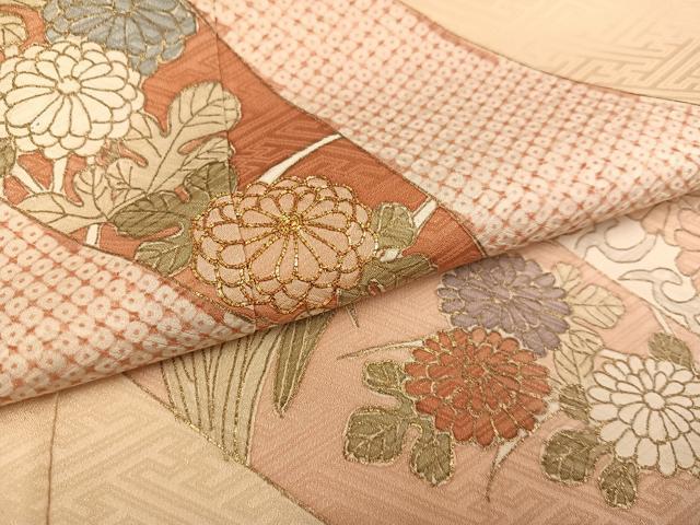 正絹訪問着　駒刺繍　枝垂れ桜芝草舞蝶文　金彩　⑨ 平和屋着物○訪問着 友禅 駒刺繍 草花文 金彩 高島屋扱い 正絹 逸品