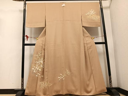 平和屋着物●訪問着　駒刺繍　草花文　金彩　正絹　逸品　AABE0767ph