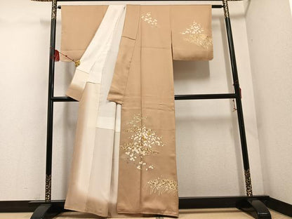 平和屋着物●訪問着　駒刺繍　草花文　金彩　正絹　逸品　AABE0767ph