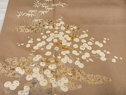 平和屋着物●訪問着　駒刺繍　草花文　金彩　正絹　逸品　AABE0767ph