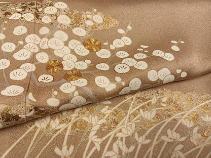 平和屋着物●訪問着　駒刺繍　草花文　金彩　正絹　逸品　AABE0767ph