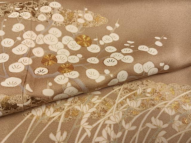 平和屋着物●訪問着　駒刺繍　草花文　金彩　正絹　逸品　AABE0767ph