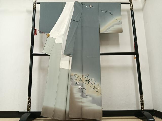 平和屋着物●訪問着　友禅　作家物　枝花文　暈し染め　正絹　逸品　AABE0791ph