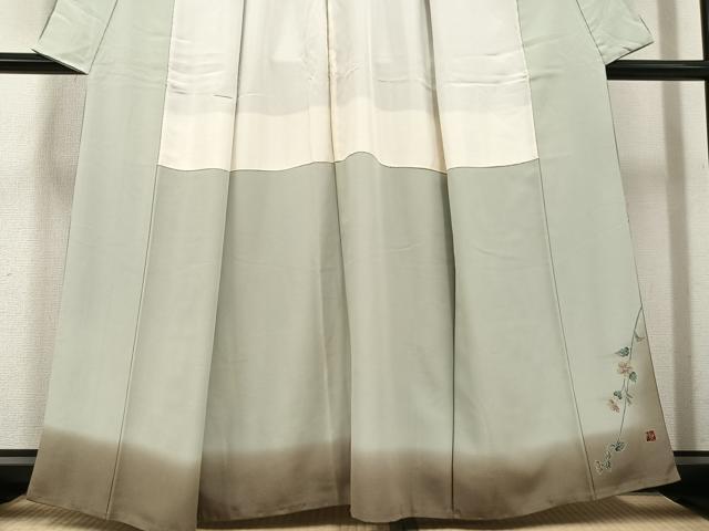 平和屋着物●訪問着　友禅　作家物　枝花文　暈し染め　正絹　逸品　AABE0791ph