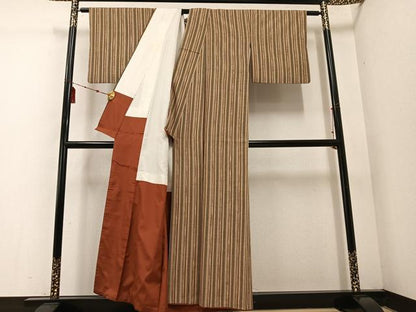 平和屋着物●上質な紬　間道　正絹　逸品　AABE0797ph