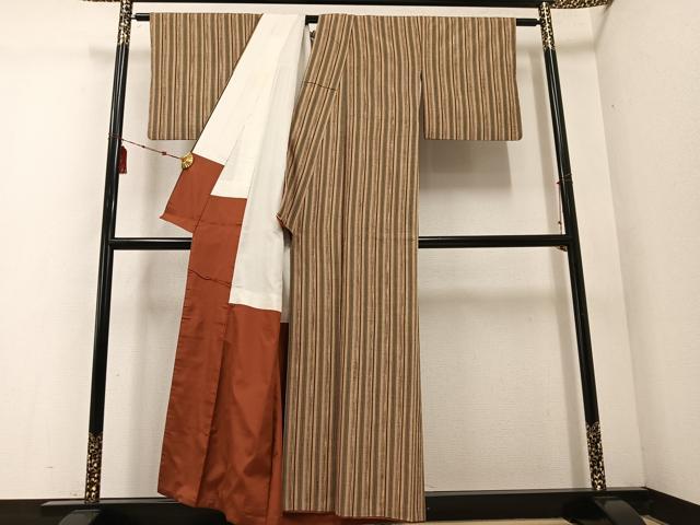 平和屋着物●上質な紬　間道　正絹　逸品　AABE0797ph