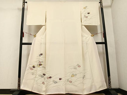 平和屋着物●訪問着　刺繍　舞花文　金糸　正絹　逸品　AABE0800ph