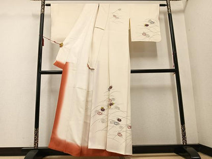 平和屋着物●訪問着　刺繍　舞花文　金糸　正絹　逸品　AABE0800ph