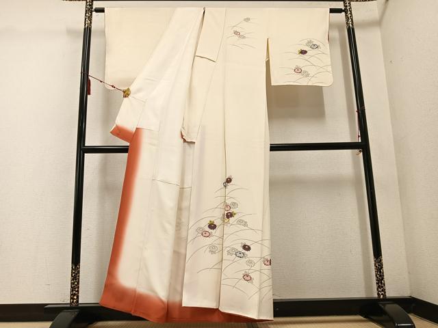平和屋着物●訪問着　刺繍　舞花文　金糸　正絹　逸品　AABE0800ph