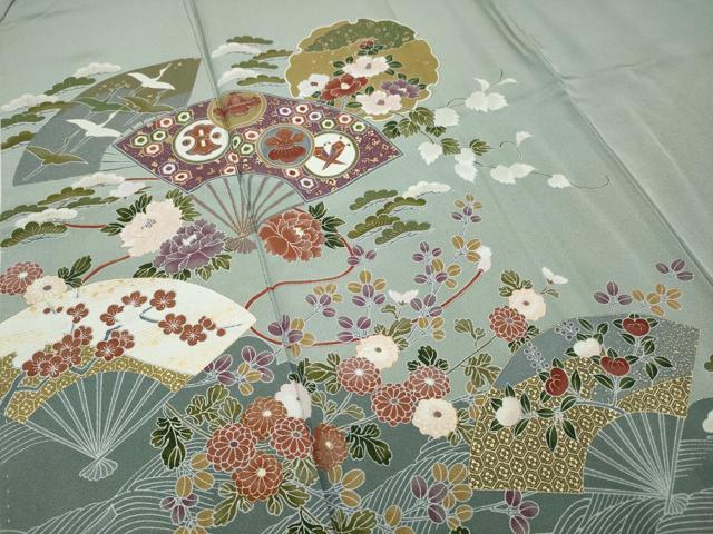 平和屋着物■色留訪問着　流水雪輪花文　鶴　金彩　正絹　逸品　AABE0846gw