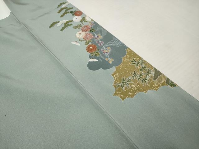 平和屋着物■色留訪問着　流水雪輪花文　鶴　金彩　正絹　逸品　AABE0846gw