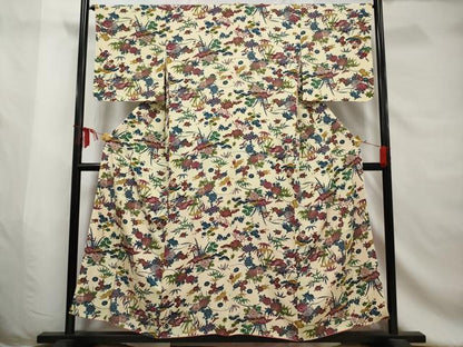 平和屋着物■上質な小紋　型染め　草花文　正絹　逸品　AABE0851gw