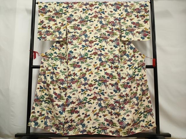 平和屋着物■上質な小紋　型染め　草花文　正絹　逸品　AABE0851gw