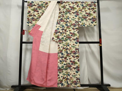 平和屋着物■上質な小紋　型染め　草花文　正絹　逸品　AABE0851gw