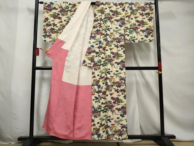 平和屋着物■上質な小紋　型染め　草花文　正絹　逸品　AABE0851gw